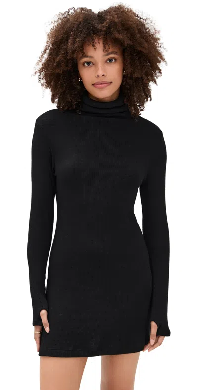 Enza Costa Knit Turtleneck Tunic Mini Dress Black