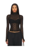 Enza Costa Lace Long Sleeve Turtleneck In Black