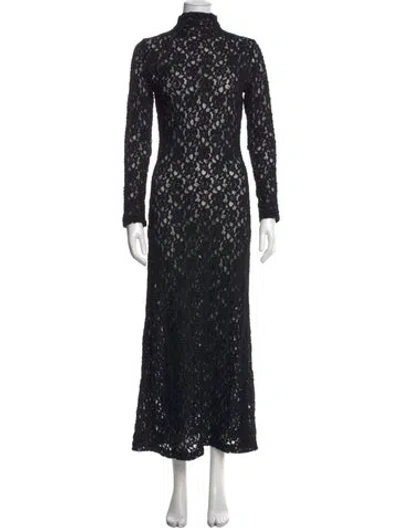 Pre-owned Enza Costa Lace Pattern Long Dress In Black