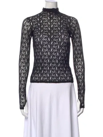 Pre-owned Enza Costa Lace Pattern Mock Neck Top In Black