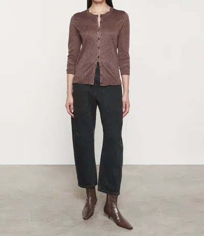 Enza Costa Lamé Cardigan In Brown