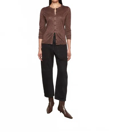 Enza Costa Lamé Knitted Cardigan In Brown
