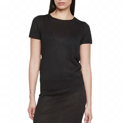 ENZA COSTA LAME KNITTED SHORT SLEEVE SWEATER IN BLACK