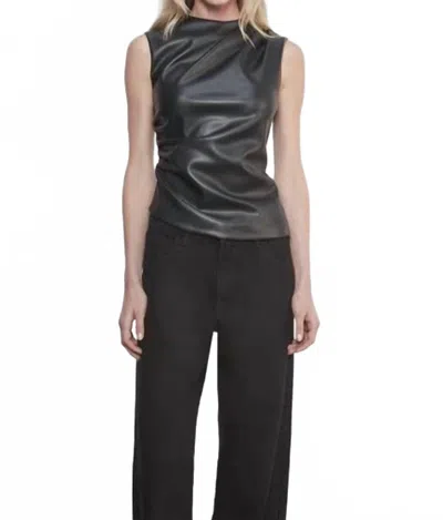 Enza Costa Leather Twist Top In Black In Gray