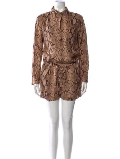Pre-owned Enza Costa Linen Animal Print Romper In Brown