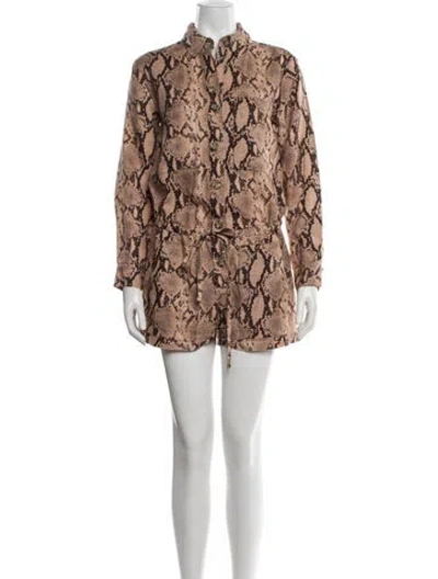 Pre-owned Enza Costa Linen Animal Print Romper In Multicolor