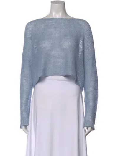 Pre-owned Enza Costa Linen Bateau Neckline Sweater In Blue