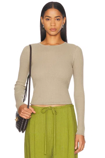 Enza Costa Linen Cotton Rib Long Sleeve Sweater Tee In Ash