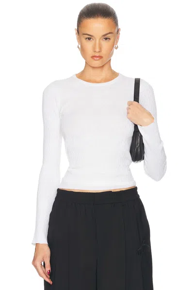 Enza Costa Linen Cotton Rib Long Sleeve Sweater Tee In White