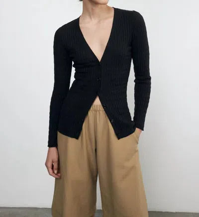 Enza Costa Linen Cotton V-neck Cardigan In Black