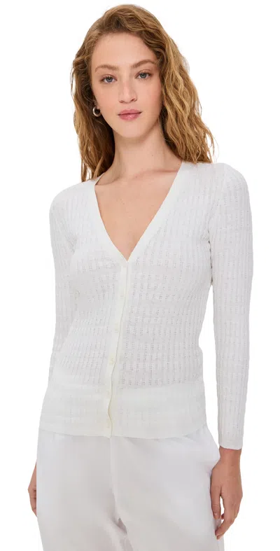 Enza Costa Linen Cotton V Neck Cardigan White