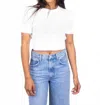 Enza Costa Linen Cropped Short Sleeve Sweater In White In White