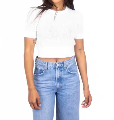 Enza Costa Linen Cropped Short Sleeve Sweater In White