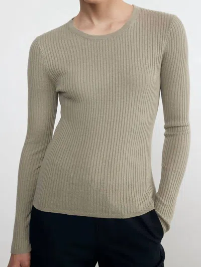 ENZA COSTA LINEN LONG SLEEVE COTTON SWEATER IN ASH