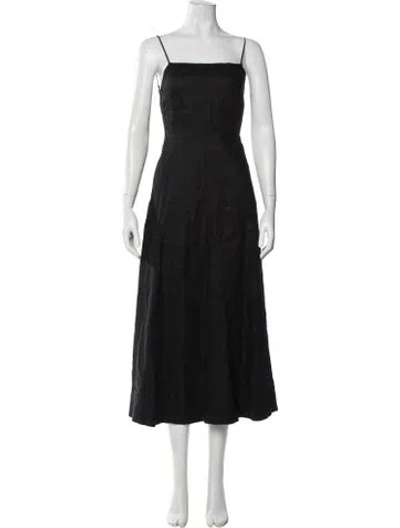 Pre-owned Enza Costa Linen Midi Length Dress In Black