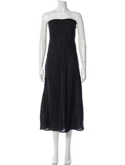 Pre-owned Enza Costa Linen Midi Length Dress In Blue