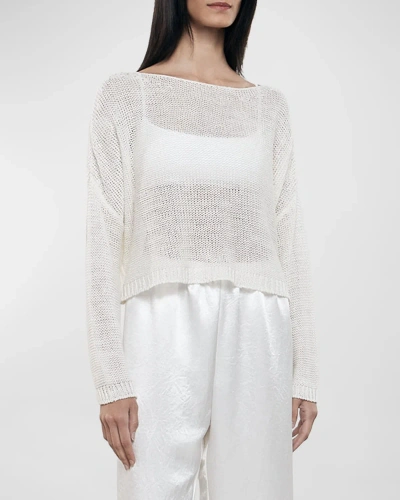 Enza Costa Linen Open-knit Bateau-neck Sweater In White