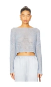 Enza Costa Linen Open Knit Bateau Sweater In Blue