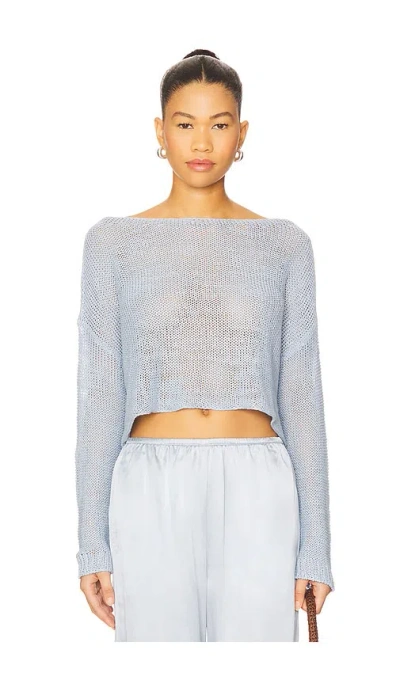 Enza Costa Linen Open Knit Bateau Sweater In Blue