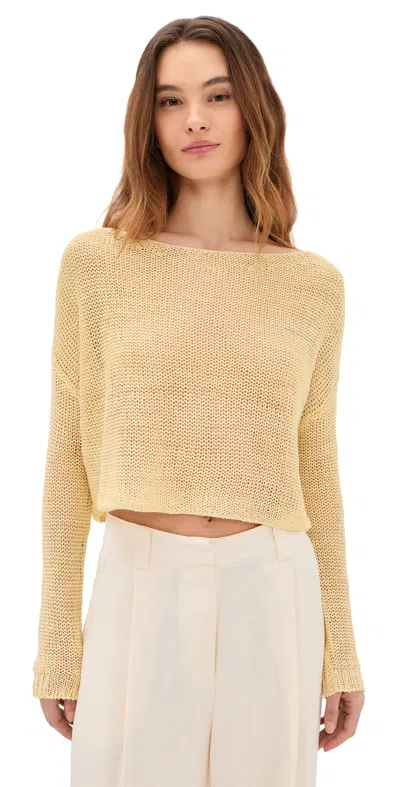 Enza Costa Linen Open Knit Bateau Sweater Flan In Yellow