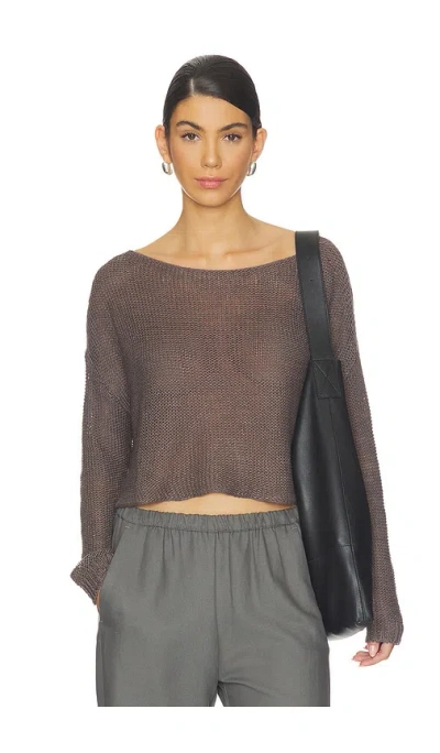 Enza Costa Linen Open Knit Bateau Sweater In Brown
