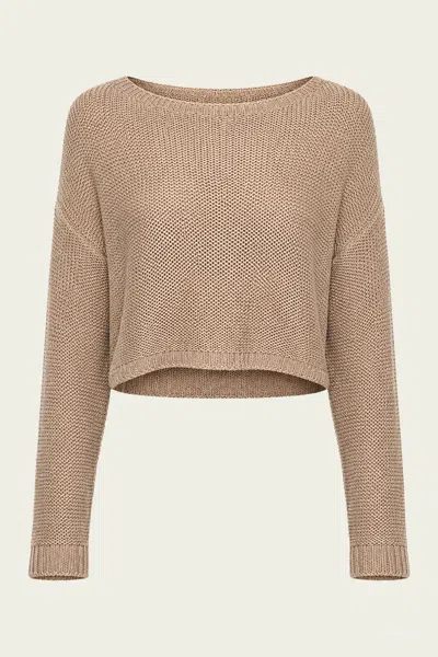 Enza Costa Linen Open Knit Bateau Sweater In Flax In Brown