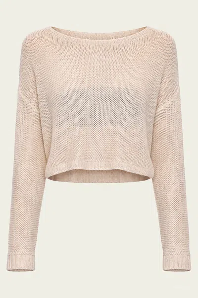 Enza Costa Linen Open Knit Bateau Sweater In Pearl Grey In Neutral