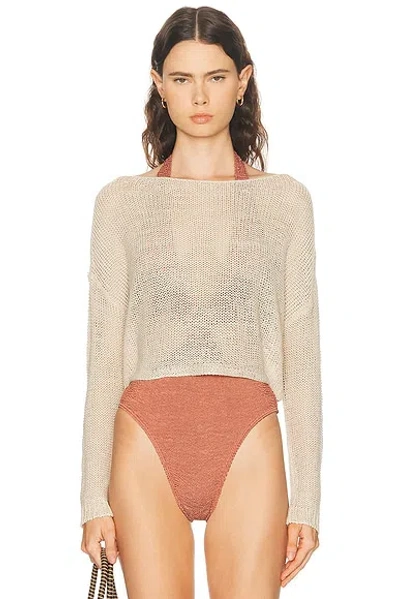 Enza Costa Linen Open Knit Bateau Sweater In Neutral