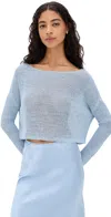 Enza Costa Linen Open Knit Bateau Sweater Sky In Blue