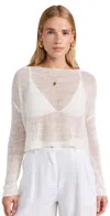 Enza Costa Linen Open Knit Bateau Sweater White In White