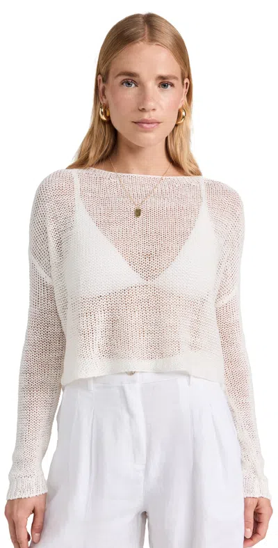 Enza Costa Linen Open Knit Bateau Sweater White