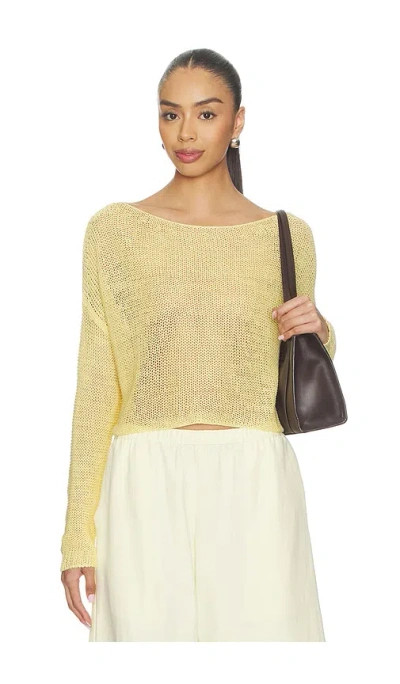 Enza Costa Linen Open Knit Bateau Sweater In Yellow