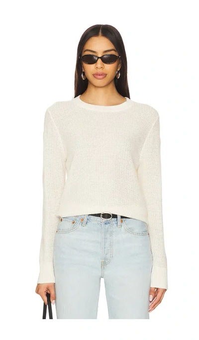 Enza Costa Linen Open Knit Crewneck Sweater In 奶油色