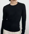 Enza Costa Linen Open Knit Crewneck Sweater In Black In Black