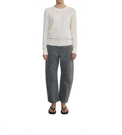 Enza Costa Linen Open Knit Crewneck Sweater In Cream In White