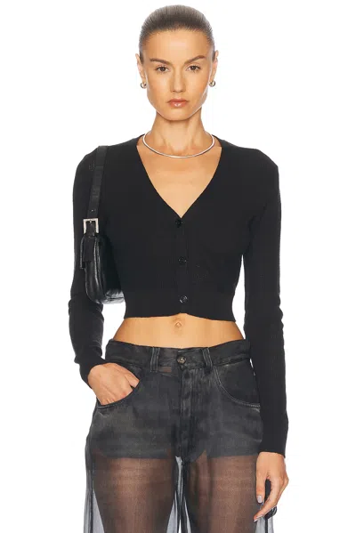 Enza Costa Linen Open Knit Cropped V-neck Cardigan In Black