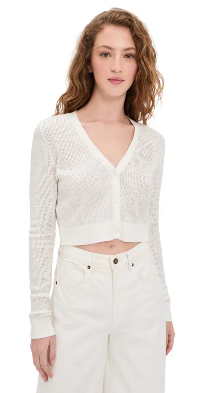 Enza Costa Linen Open Knit Cropped V Neck Cardigan Off White