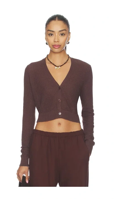 Enza Costa Linen Open Knit Cropped V-neck Cardigan In Brown