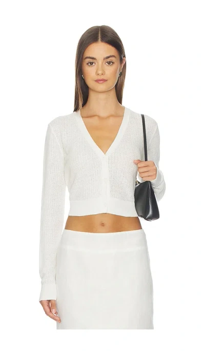 Enza Costa Linen Open Knit Cropped V-neck Cardigan In White