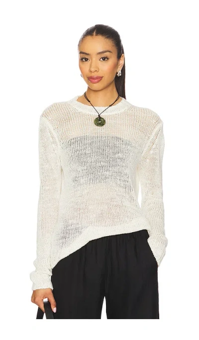 Enza Costa Linen Open Knit Long Sleeve Crew