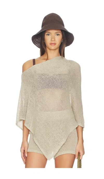 Enza Costa Linen Open Knit Poncho In Neutral