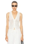Enza Costa Linen Open Knit Vest In White