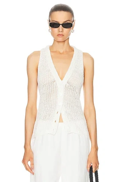 Enza Costa Linen Open Knit Waistcoat In White