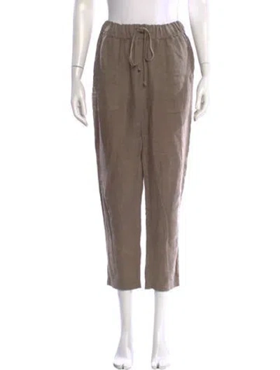 Pre-owned Enza Costa Linen Straight Leg Pants In Brown