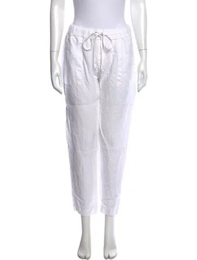 Pre-owned Enza Costa Linen Straight Leg Pants In White