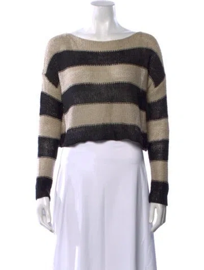 Pre-owned Enza Costa Linen Striped Sweater In Black