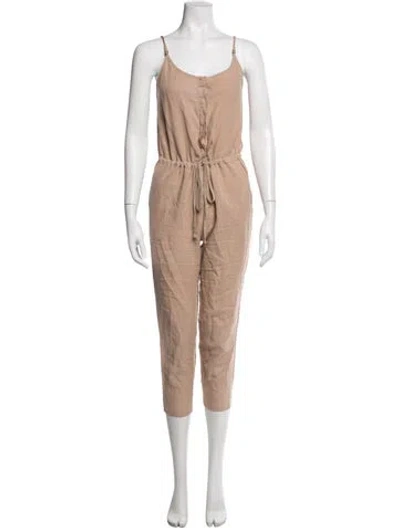 Pre-owned Enza Costa Linen V-neck Jumpsuit In Neutral