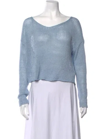 Pre-owned Enza Costa Linen V-neck Sweater In Blue