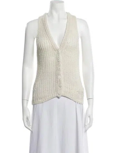 Pre-owned Enza Costa Linen V-neck Top In Neutrals