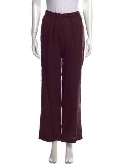 Pre-owned Enza Costa Linen Wide Leg Pants In Burgundy